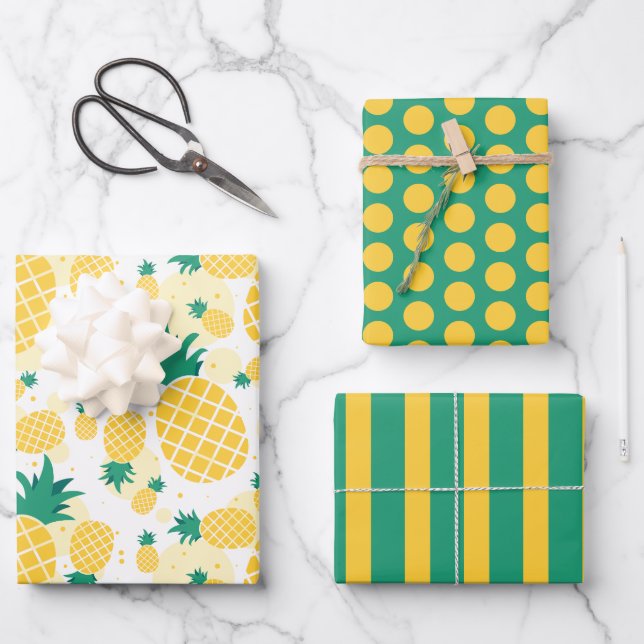 Pineapples, Stripes and Dots Wrapping Paper Set (Front)