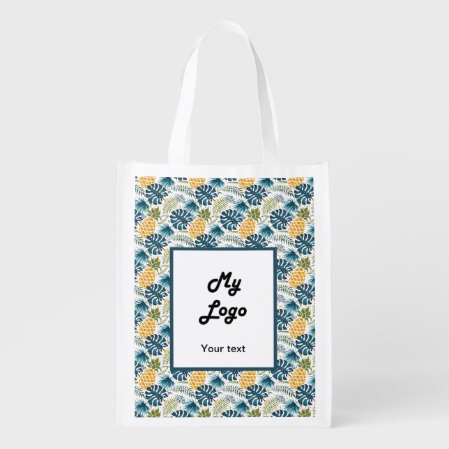 Pineapples tropical business logo text grocery bag (Front)