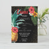 Pineapples & Tropical Flowers Graduation Party Invitation (Standing Front)
