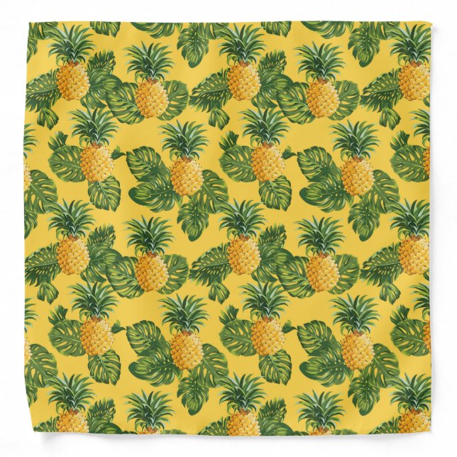 Pineapples & Tropical Leaves On Gold Bandana (Front)