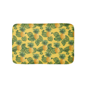 Pineapples & Tropical Leaves On Gold Bathroom Mat
