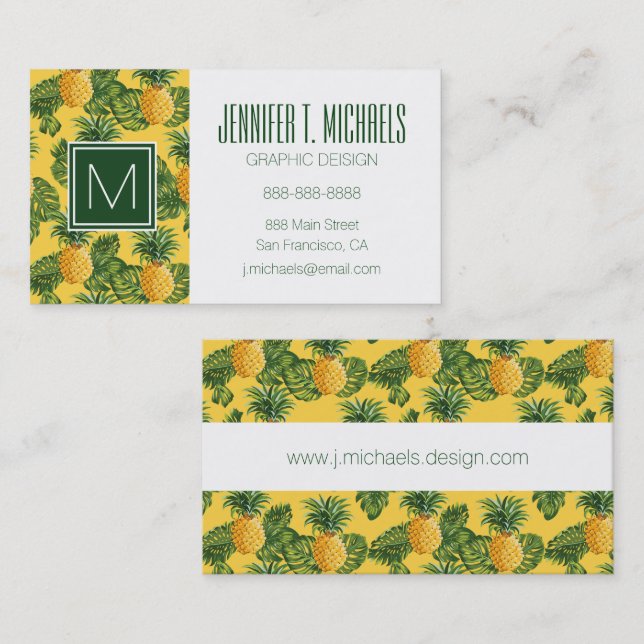 Pineapples & Tropical Leaves On Gold Business Card (Front/Back)