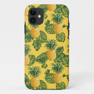Pineapples & Tropical Leaves On Gold iPhone 11 Case
