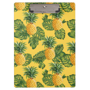Pineapples & Tropical Leaves On Gold Clipboard