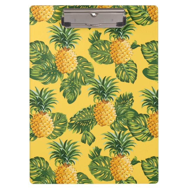 Pineapples & Tropical Leaves On Gold Clipboard (Front)