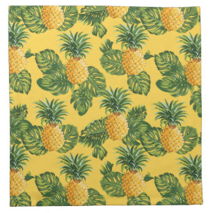 Pineapples & Tropical Leaves On Gold Cloth Napkin
