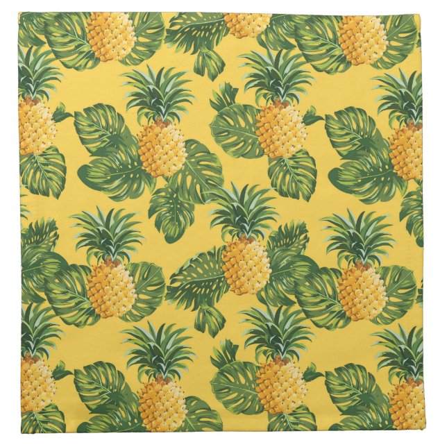 Pineapples & Tropical Leaves On Gold Cloth Napkin (Front)