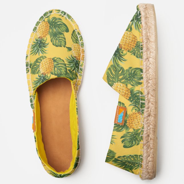 Pineapples & Tropical Leaves On Gold Espadrilles (Side)