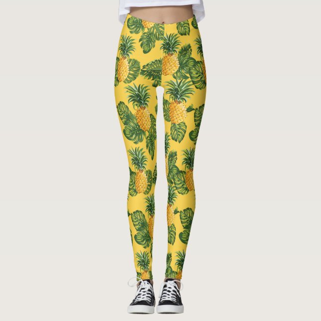 Pineapples & Tropical Leaves On Gold Leggings (Front)