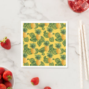 Pineapples & Tropical Leaves On Gold Napkins