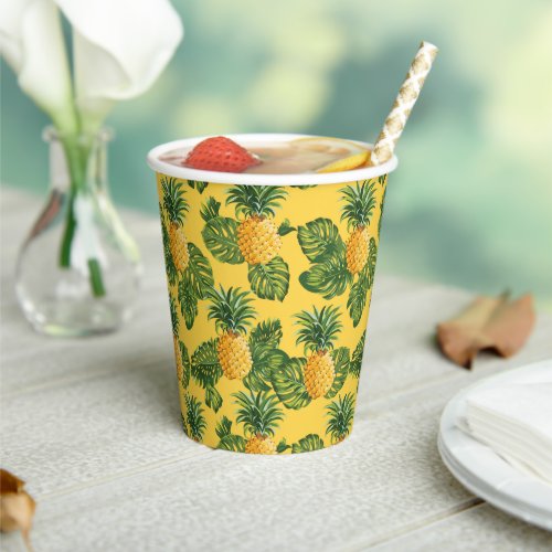 Pineapples  Tropical Leaves On Gold Paper Cups