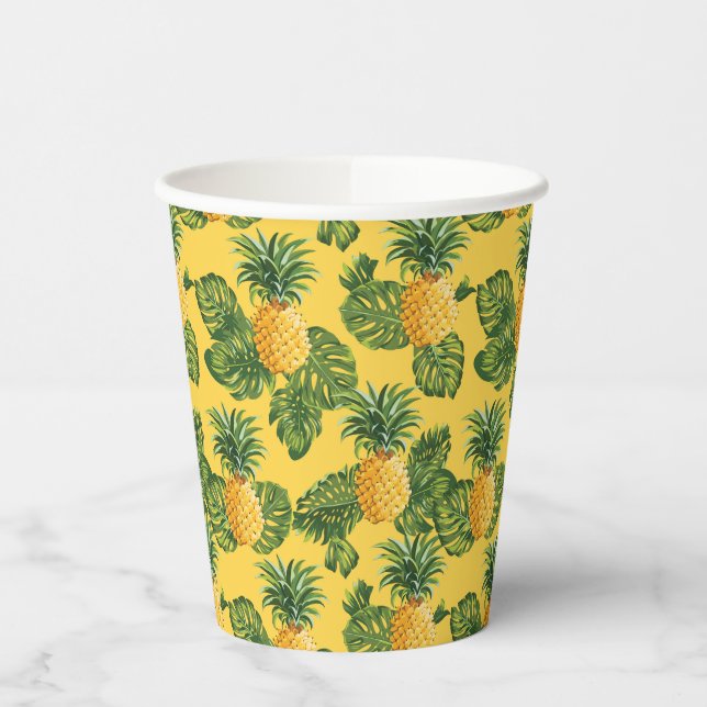 Pineapples & Tropical Leaves On Gold Paper Cups (Left)