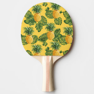 Pineapples & Tropical Leaves On Gold Ping-Pong Paddle