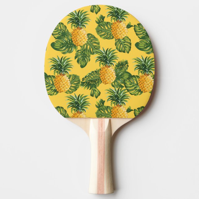 Pineapples & Tropical Leaves On Gold Ping-Pong Paddle (Front)