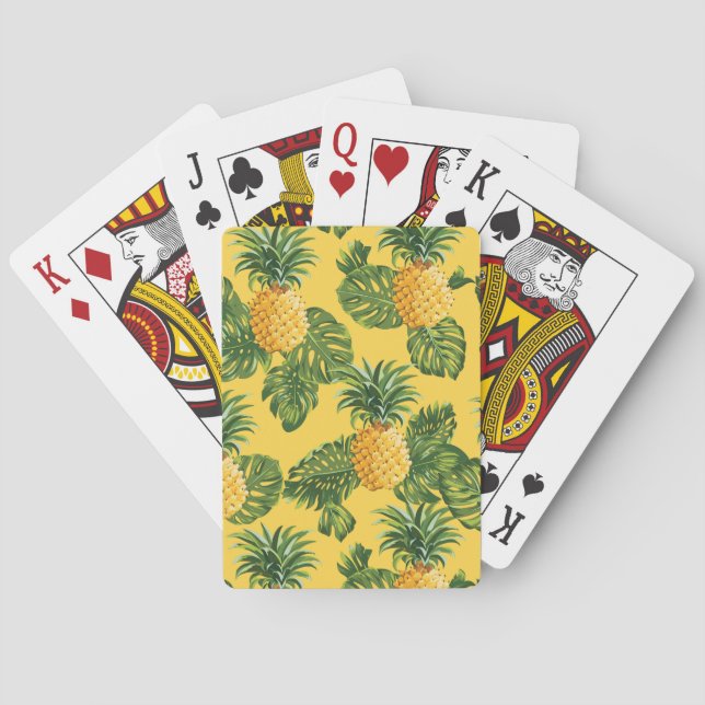 Pineapples & Tropical Leaves On Gold Poker Cards (Back)