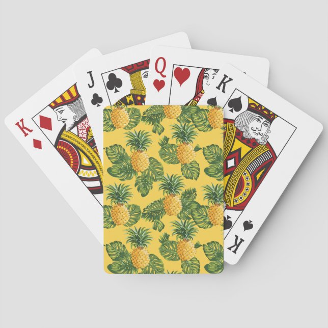 Pineapples & Tropical Leaves On Gold Poker Cards (Back)