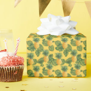 Pineapples & Tropical Leaves On Gold Wrapping Paper