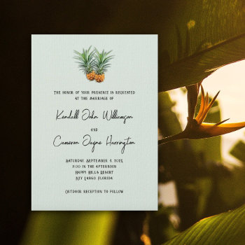 Pineapples Tropical Wedding Full Names Invitation by sandpiperWedding at Zazzle