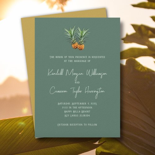 Pineapples Tropical Wedding Full Names Invitation