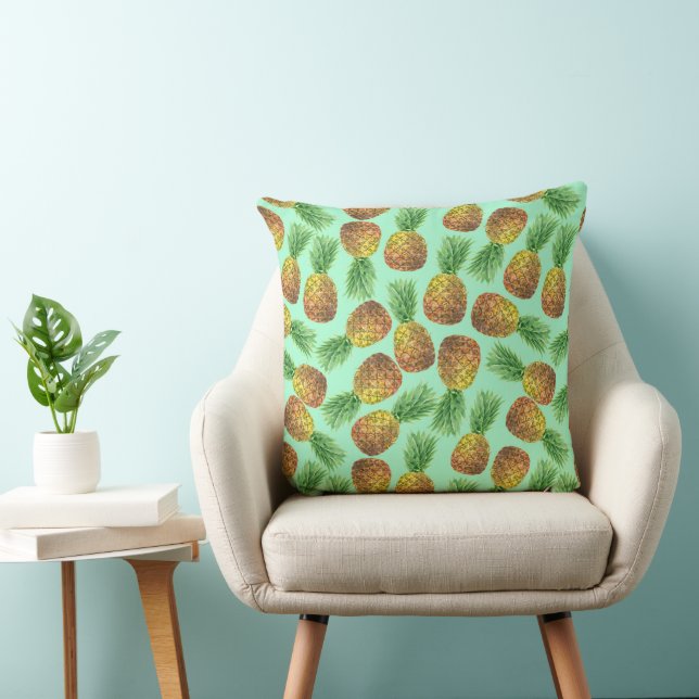 Pineapples watercolor 2 throw pillow (Chair)