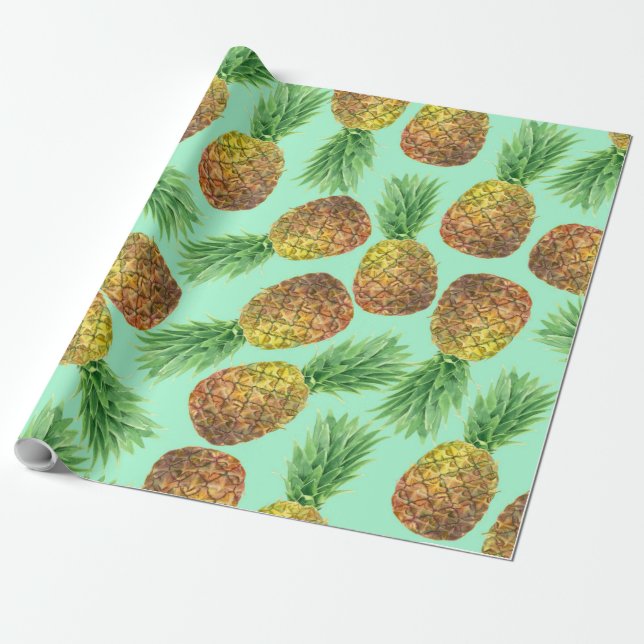 Pineapples watercolor 2 wrapping paper (Unrolled)