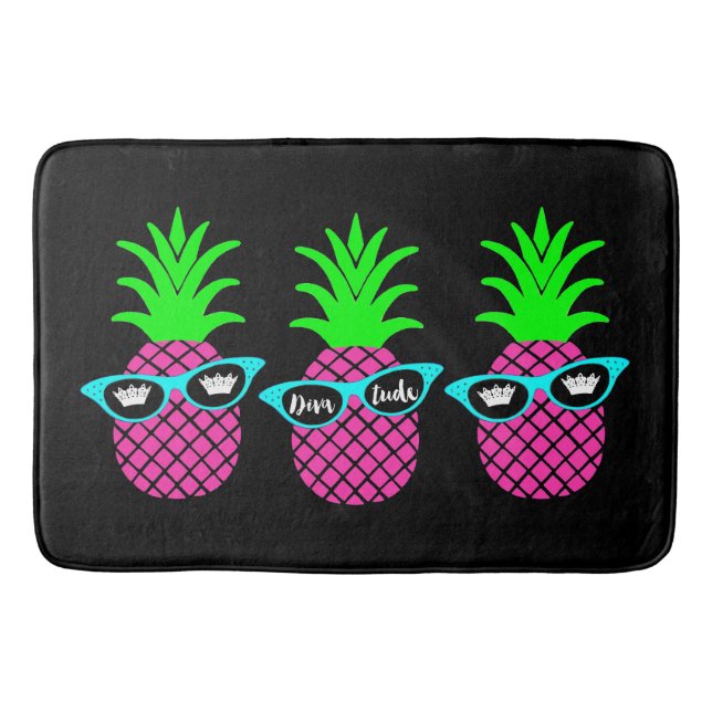 Pineapples with "DIVAtude" and Tiaras Bathroom Mat (Front)