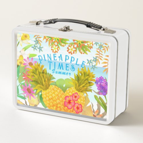 Pineapples with Floral Metal Lunch Box