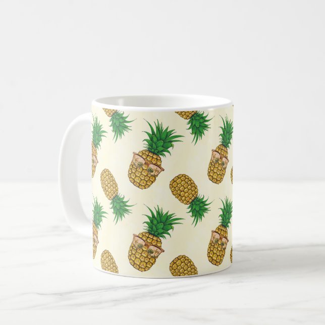 Pineapples with Sunglasses Hand Painted Coffee Mug (Front Left)