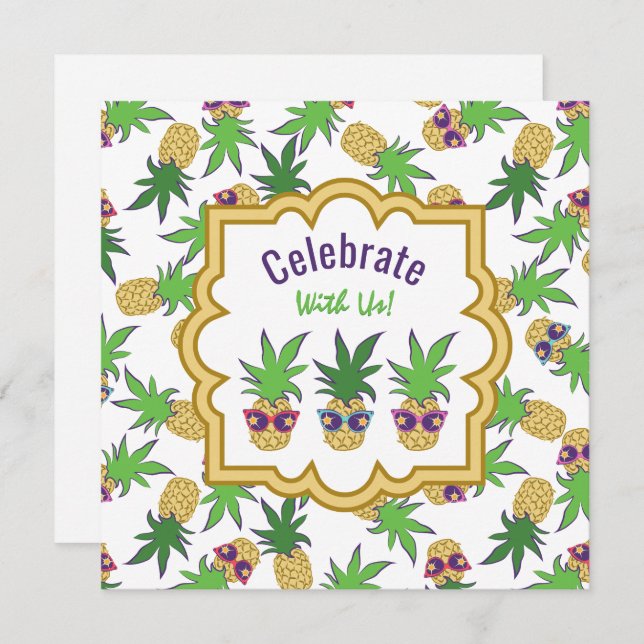 Pineapples with Sunglasses Pattern Invitation (Front/Back)