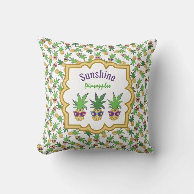 Pineapples with Sunglasses Pattern Throw Pillow (Front)