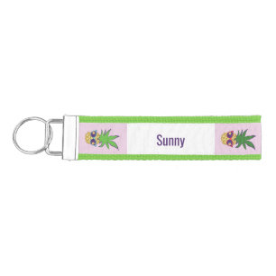 Pineapples with Sunglasses Personalized Wrist Keychain