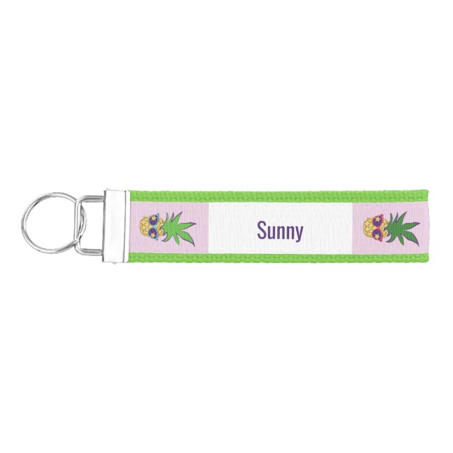Pineapples with Sunglasses Personalized Wrist Keychain (Keys on Left)
