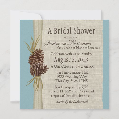 Pinecone and Burlap Look Bridal Shower Custom Invites