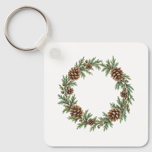 Pinecone and Cedar Sprig Wreath Keychain (Front)