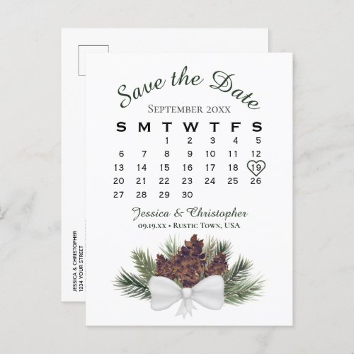 Pinecone Bouquet Wedding Calendar Save the Date Announcement Postcard