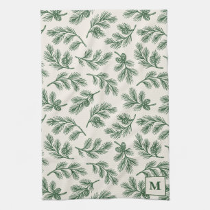 Pinecone Christmas Monogram Kitchen Towel