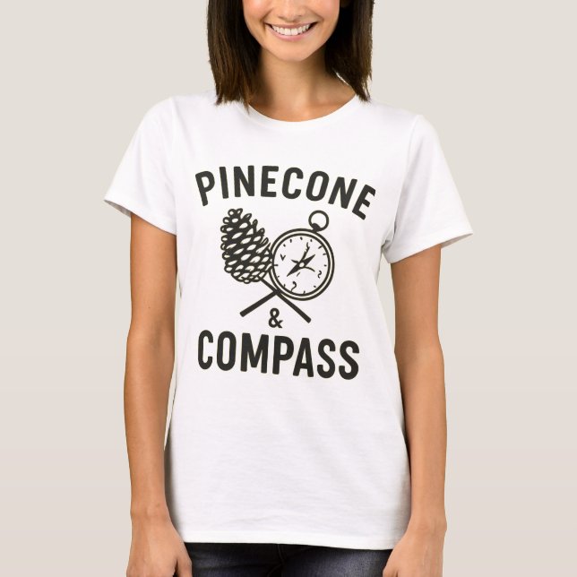 Pinecone Compass T-Shirt - Rustic Nature Explorer  (Front)