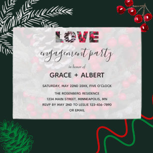 Pinecone Evergreen Red Berries Engagement  Invitation