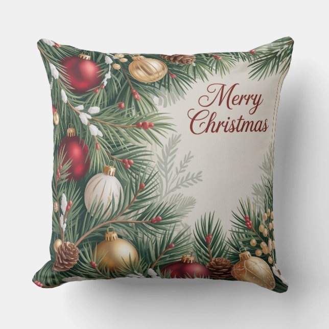 Pinecone Festive Frame Throw Pillow (Front)