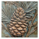 Pinecone & Foliage Faux Relief Ceramic Tile<br><div class="desc">This stunning ceramic relief features intricately sculpted pinecones and delicate pine needles,  capturing the beauty of nature in earthy tones. Perfect for rustic and woodland-themed interiors.</div>