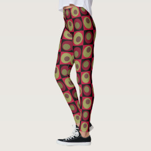 Pinecone Green Black Red dots squares geometric  Leggings
