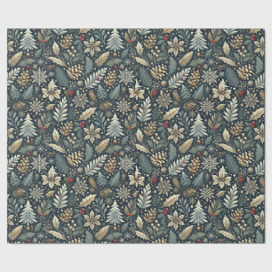 Pinecone, Holly, Snowflakes & Berries Holiday Wrapping Paper