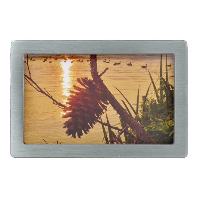 Pinecone Lake sunset Belt Buckle (Front)