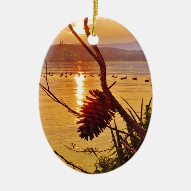 Pinecone Lake sunset Ceramic Ornament (Front)