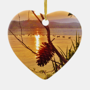 Pinecone Lake sunset Ceramic Ornament