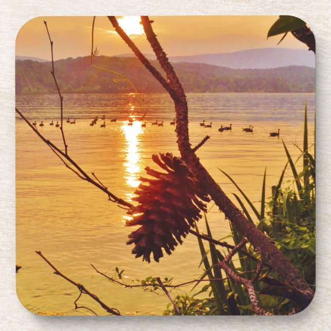 Pinecone Lake sunset Drink Coaster (Front)
