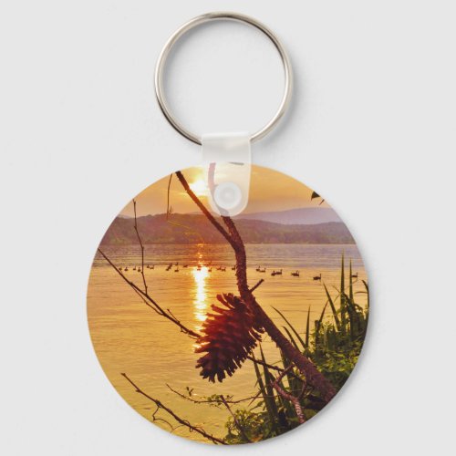 Pinecone Lake sunset Keychain