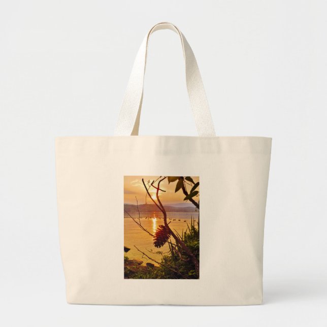 Pinecone Lake sunset Large Tote Bag (Front)