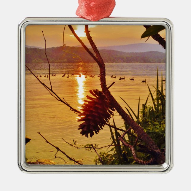 Pinecone Lake sunset Metal Ornament (Front)