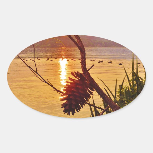 Pinecone Lake sunset Oval Sticker (Front)